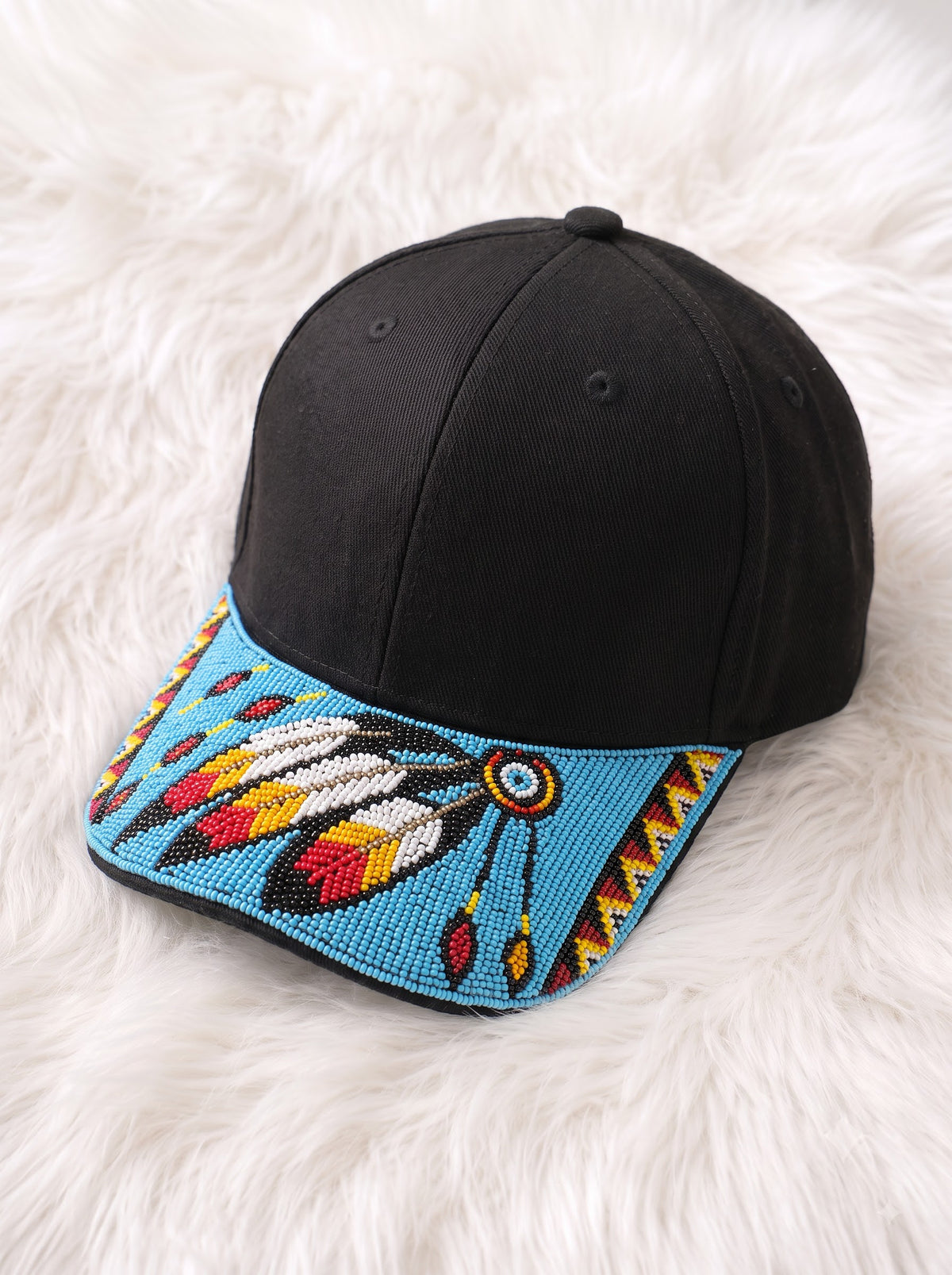 Turquoise Feather Beaded Baseball Cap