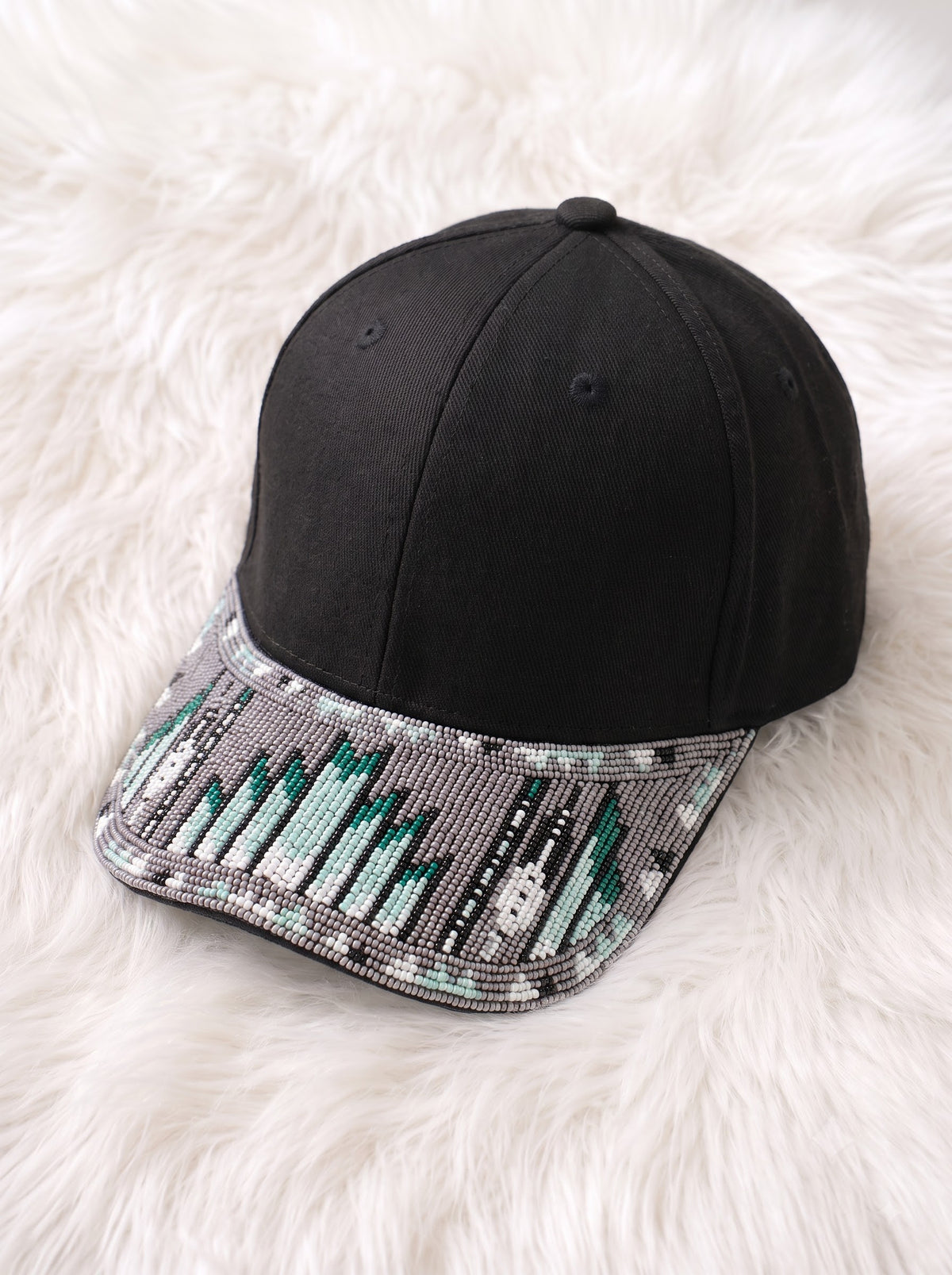 Grey & Teal Geometric Beaded Baseball Cap