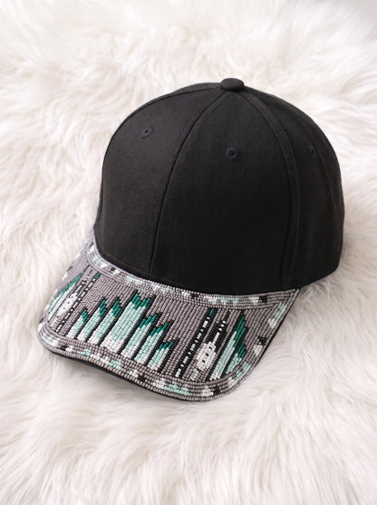 Grey & Teal Geometric Beaded Baseball Cap