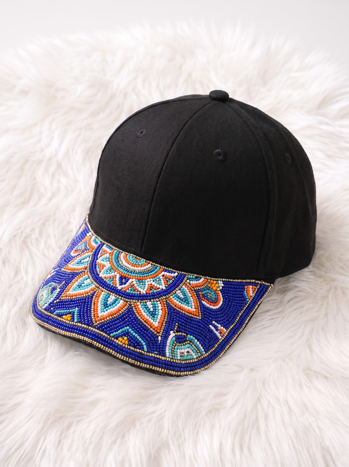 Blue & Orange Mandala Beaded Baseball Cap