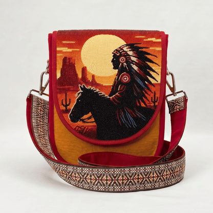 Sunset Rider Hand Beaded Canvas Crossbody Bag – Mustard