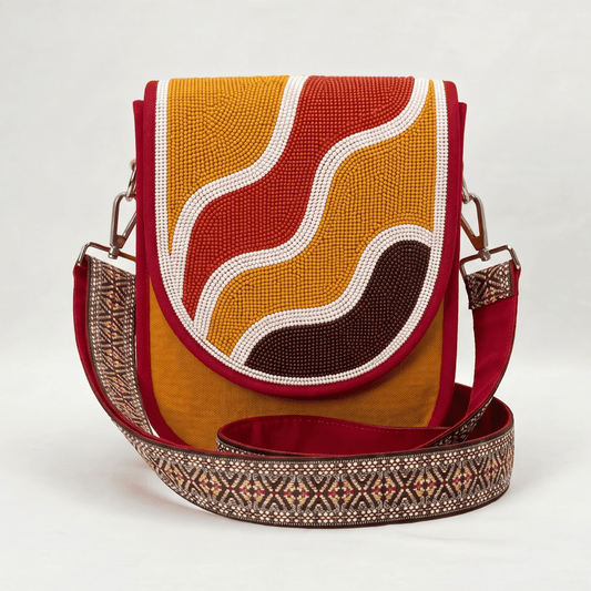 Warm Wave Hand Beaded Canvas Crossbody Bag – Mustard
