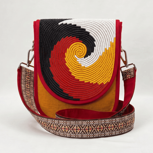 Spiral Swirl Hand Beaded Canvas Crossbody Bag – Mustard