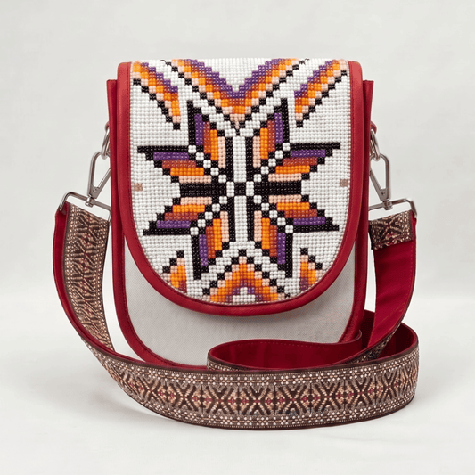 Pixel Star Hand Beaded Canvas Crossbody Bag – Cream