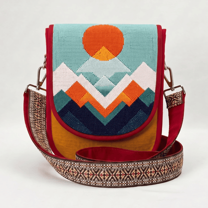 Sunrise Mountain Hand Beaded Canvas Crossbody Bag – Mustard