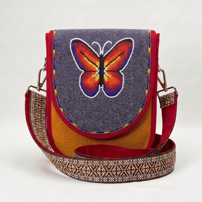 Sunset Butterfly Hand Beaded Canvas Crossbody Bag – Mustard