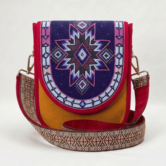 Purple Star Hand Beaded Canvas Crossbody Bag – Mustard
