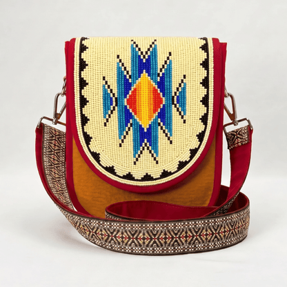 Stepped Diamond Hand Beaded Canvas Crossbody Bag – Mustard