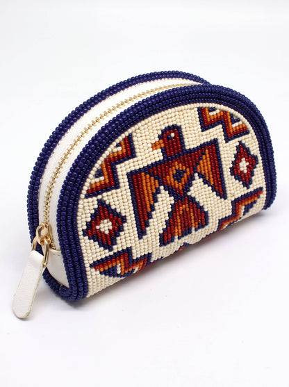 Ivory Rust Thunderbird Hand-Beaded Coin Purse