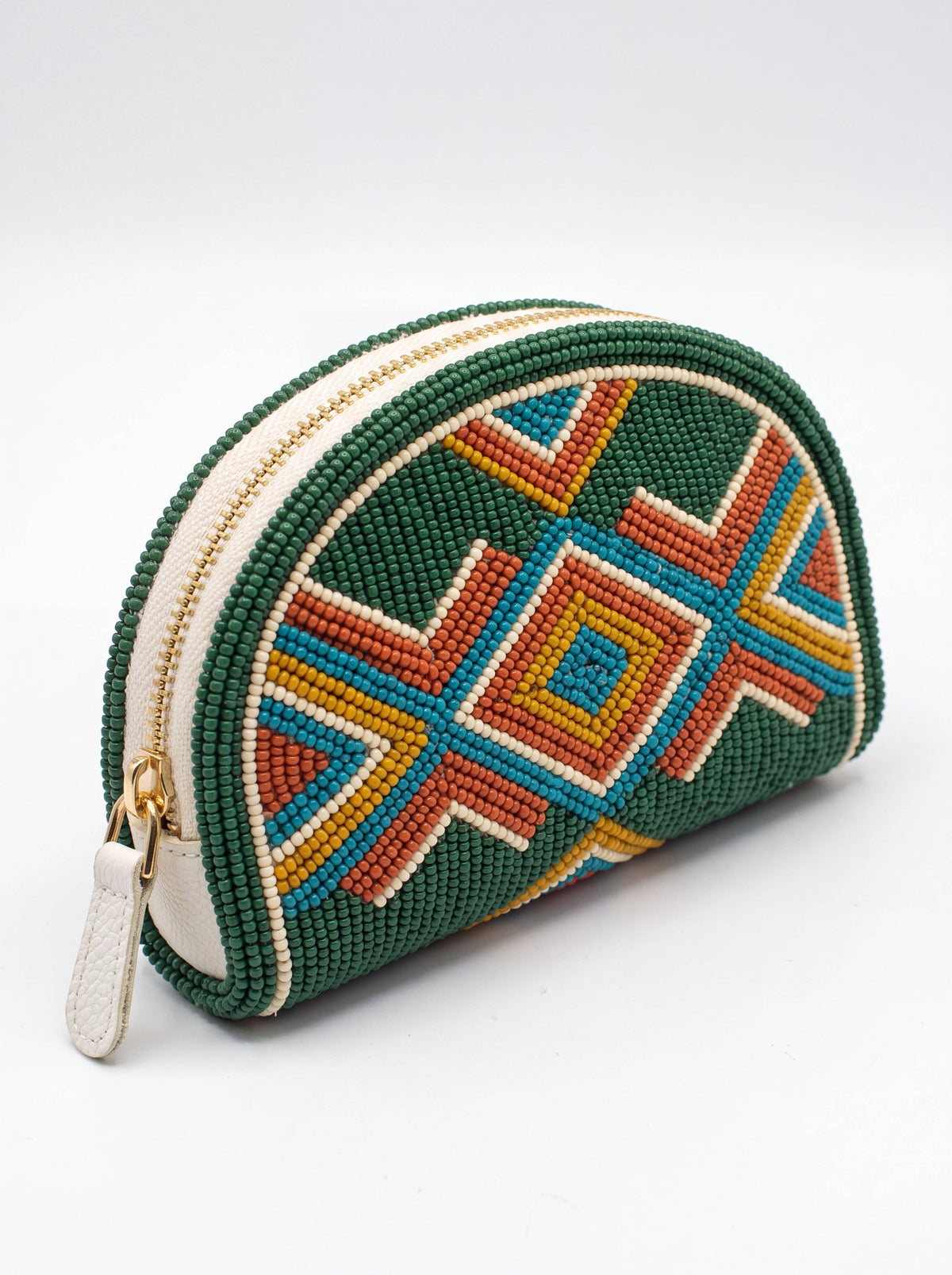 Forest Green Cross Diamond Hand-Beaded Coin Purse