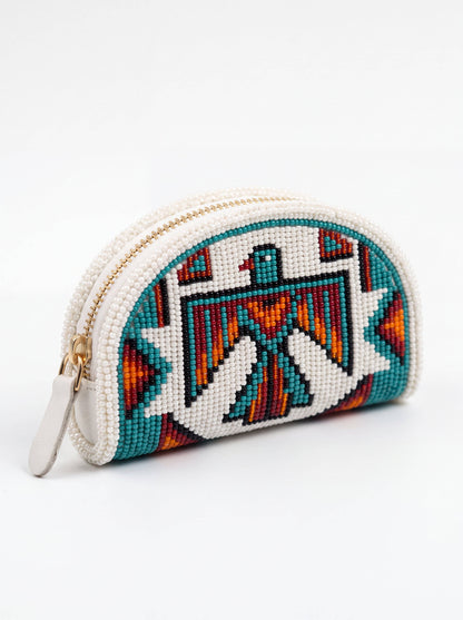 Ivory Thunderbird Hand-Beaded Coin Purse