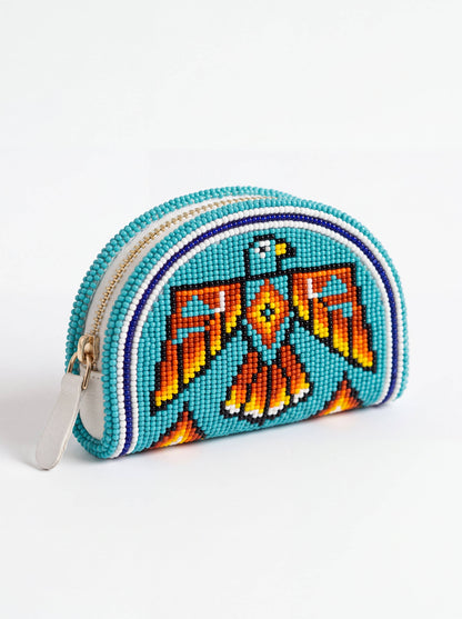 Turquoise Golden Thunderbird Hand-Beaded Coin Purse
