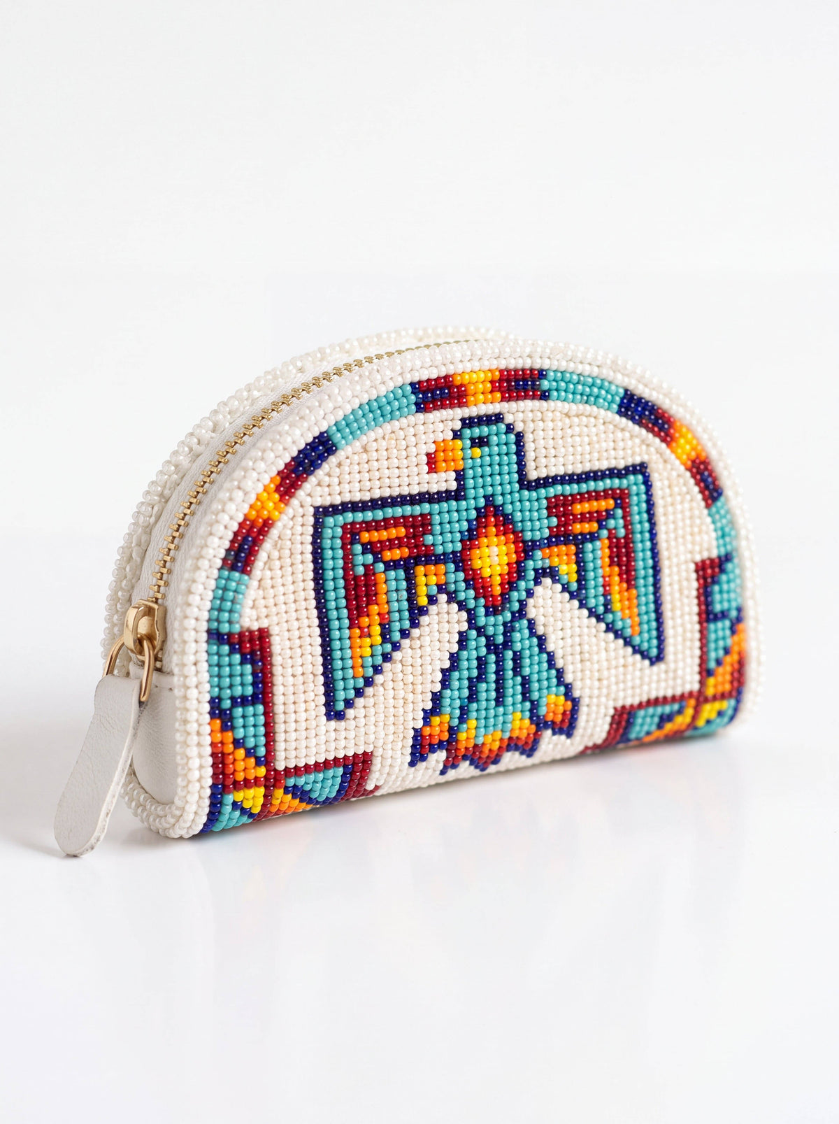 Ivory Multicolor Thunderbird Hand-Beaded Coin Purse