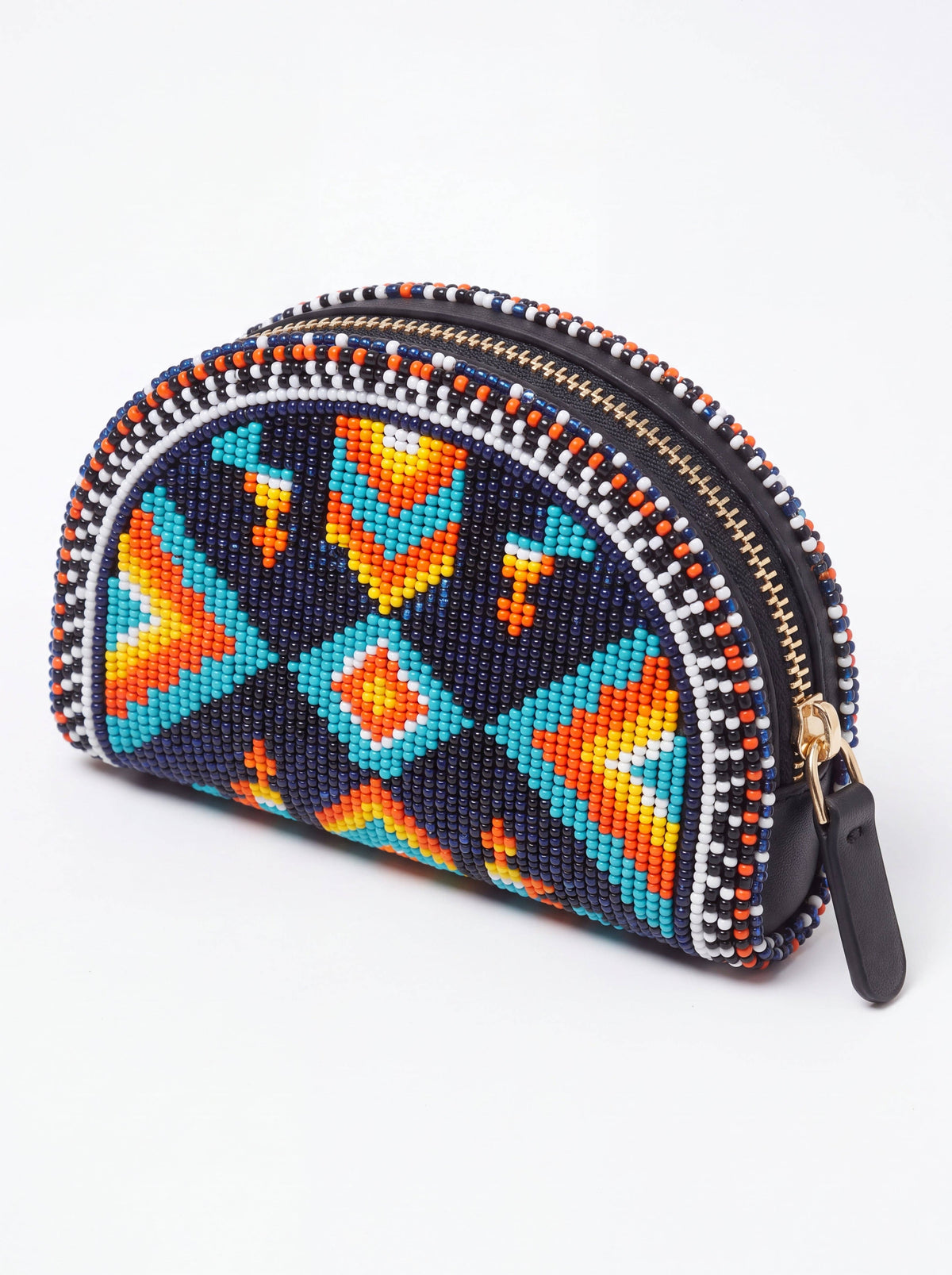 Black Geometric Cross Hand-Beaded Coin Purse