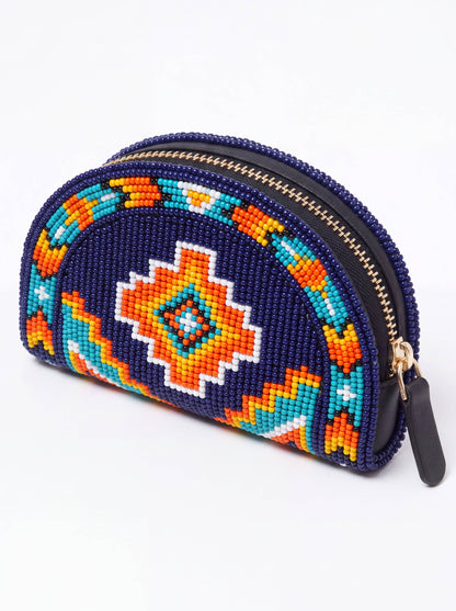 Navy Sunset Diamond Hand-Beaded Coin Purse