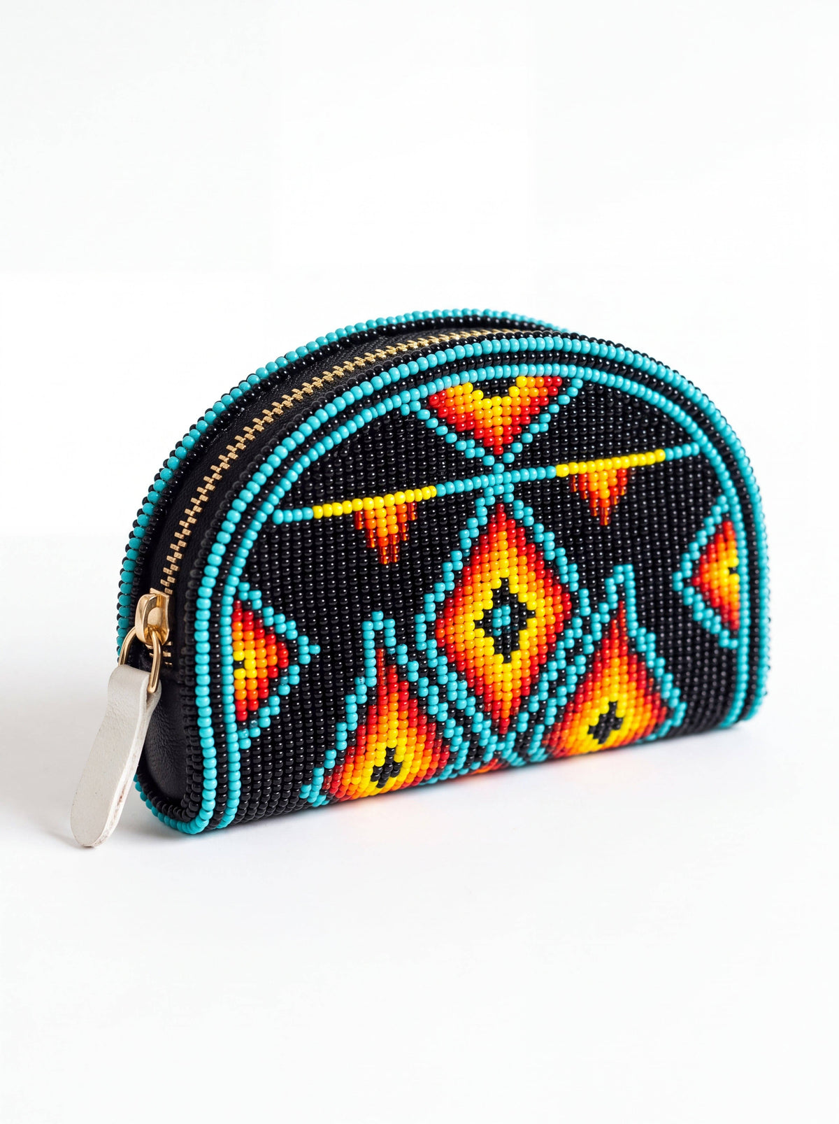 Black Turquoise Flame Hand-Beaded Coin Purse