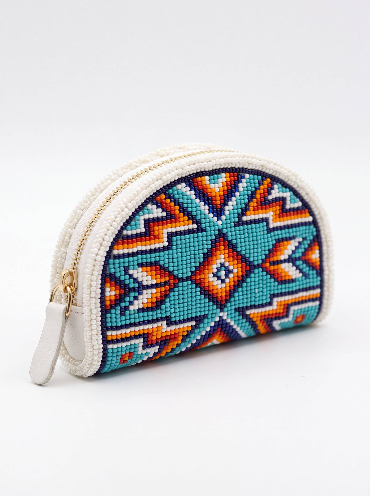 Ivory Orange Starburst Hand-Beaded Coin Purse