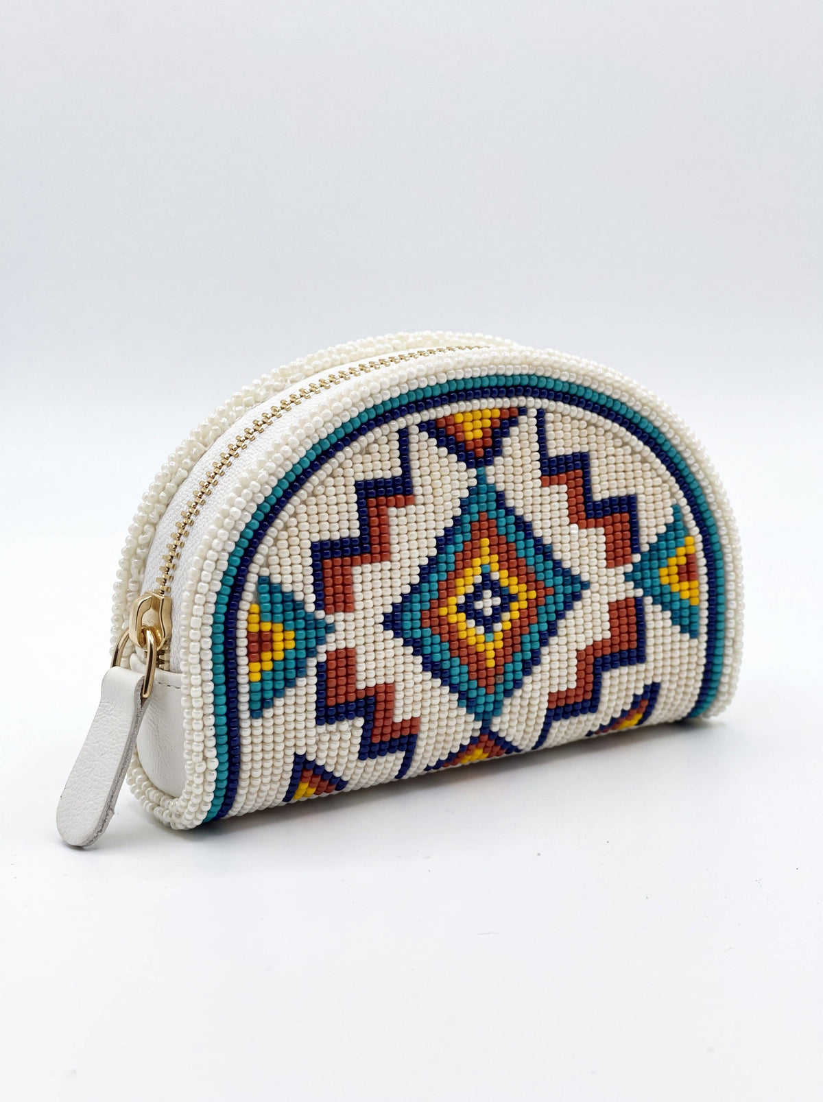 Ivory Jewel Diamond Hand-Beaded Coin Purse