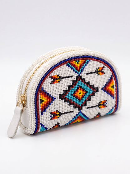 Ivory Arrow Diamond Hand-Beaded Coin Purse