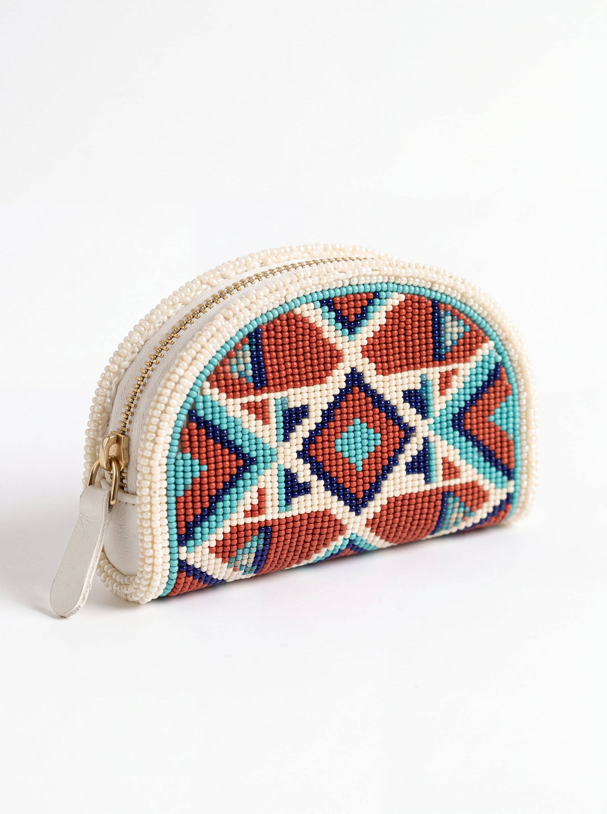 Ivory Rust Lattice Hand-Beaded Coin Purse