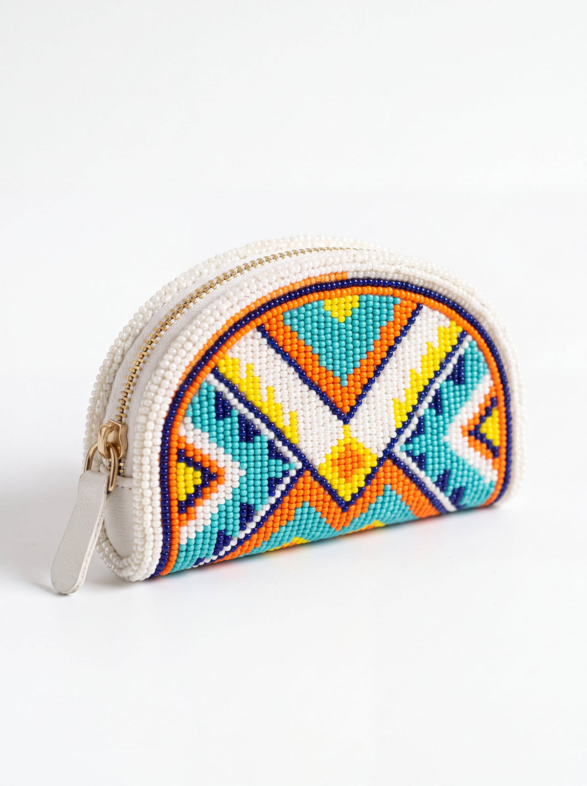 Ivory Sunrise Cross Hand-Beaded Coin Purse
