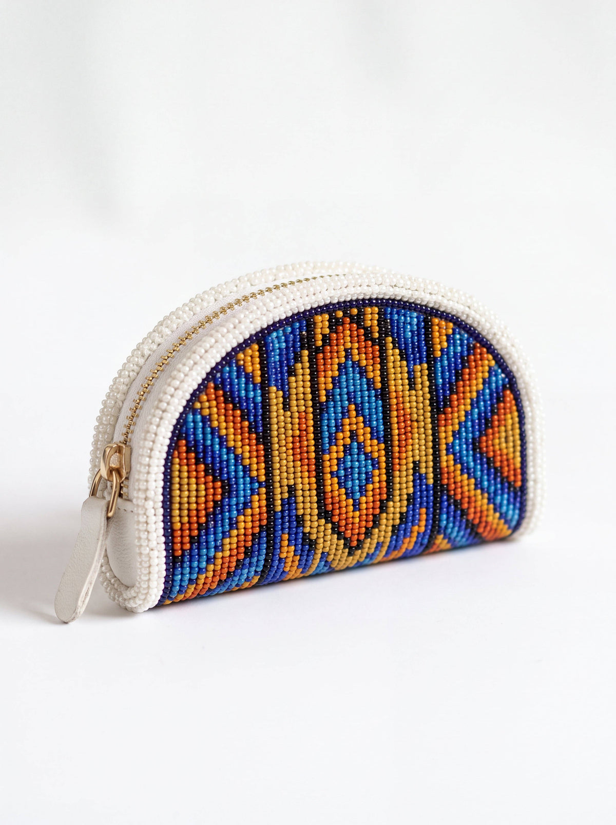 Ivory Blue Ember Hand-Beaded Coin Purse