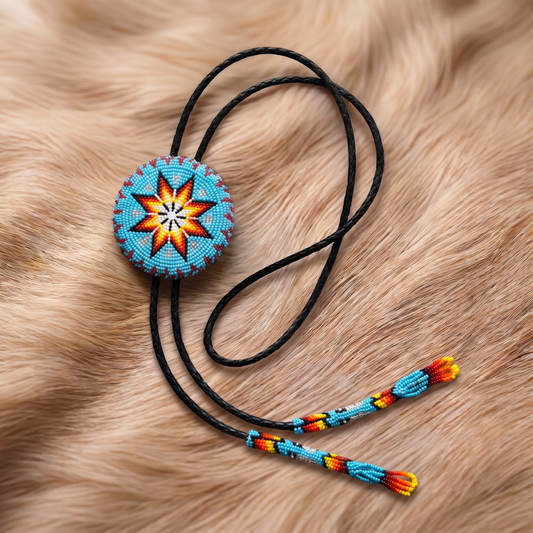Blue Morning Star Beaded Bolo Tie