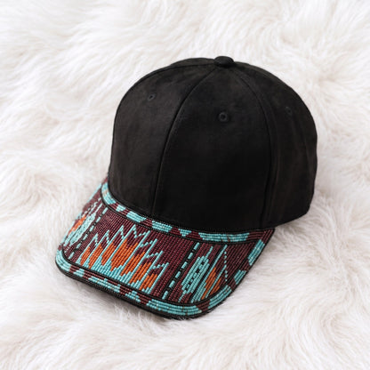 Turquoise Suede Flame Beaded Baseball Cap
