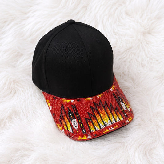 Cherry Flame Column Beaded Baseball Cap