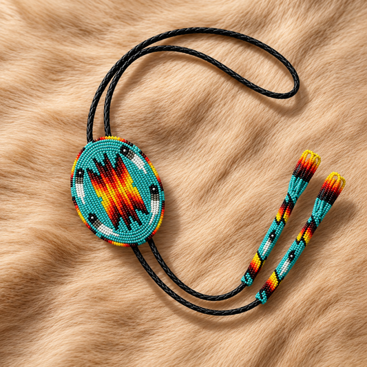 Turquoise Oval Beaded Bolo Tie for Men