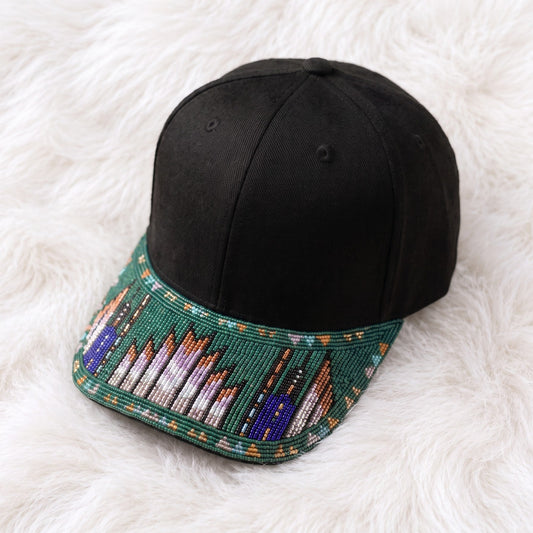 Emerald Flame Beaded Baseball Cap