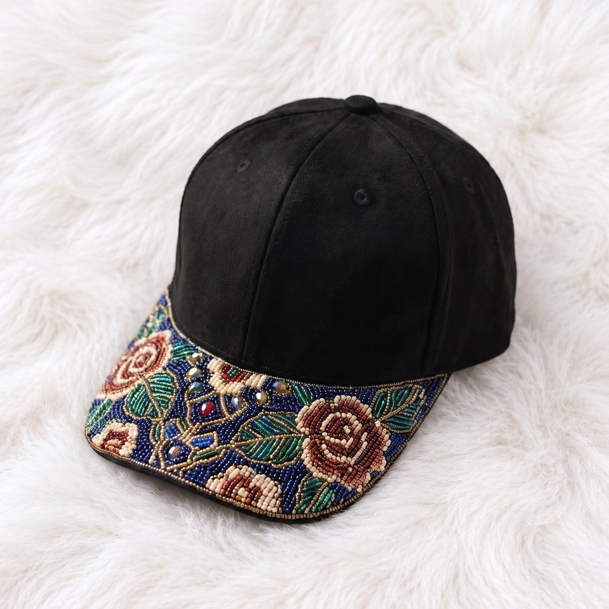 Rose Vine Jeweled Beaded Baseball Cap