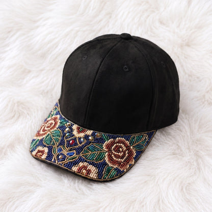 Rose Vine Jeweled Beaded Baseball Cap