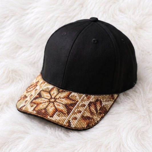 Antique Gold Floral Beaded Baseball Cap