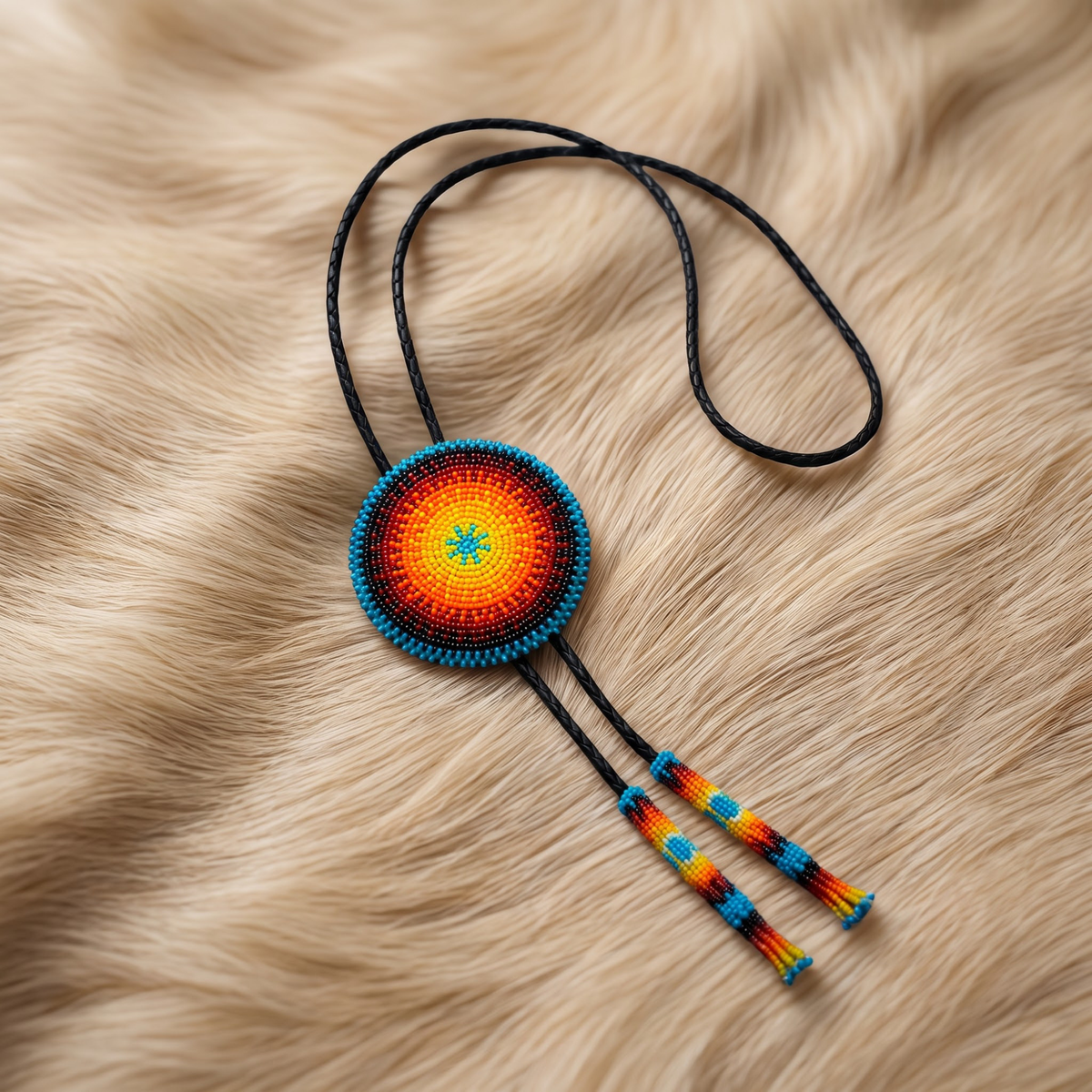 Concentric Sunburst Beaded Bolo Tie