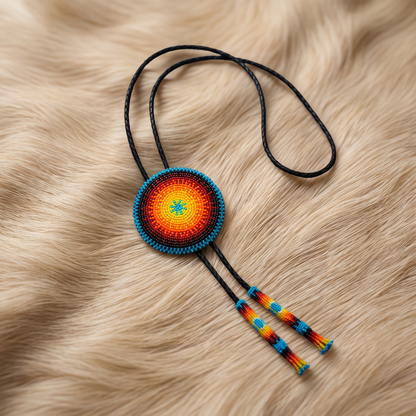 Concentric Sunburst Beaded Bolo Tie