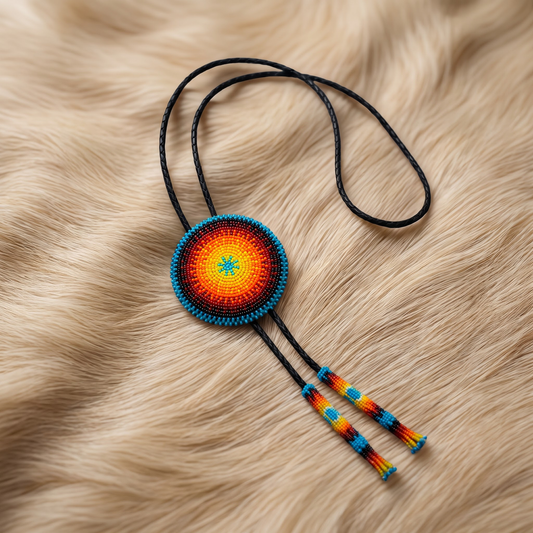 Concentric Sunburst Beaded Bolo Tie
