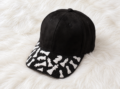 Chess-inspired hand-beaded adjustable baseball cap by Weskara – style 4