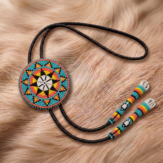Mesa beaded bolo tie for men with braided leather cord