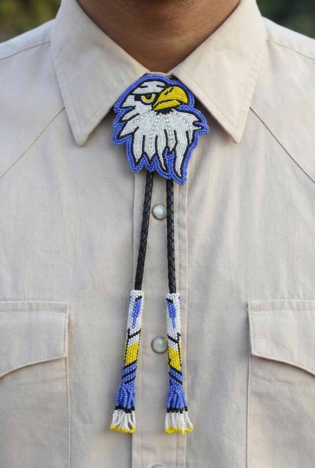 Handmade Beaded Bolo Tie. Stylish Seed Beads Accessory For Men
