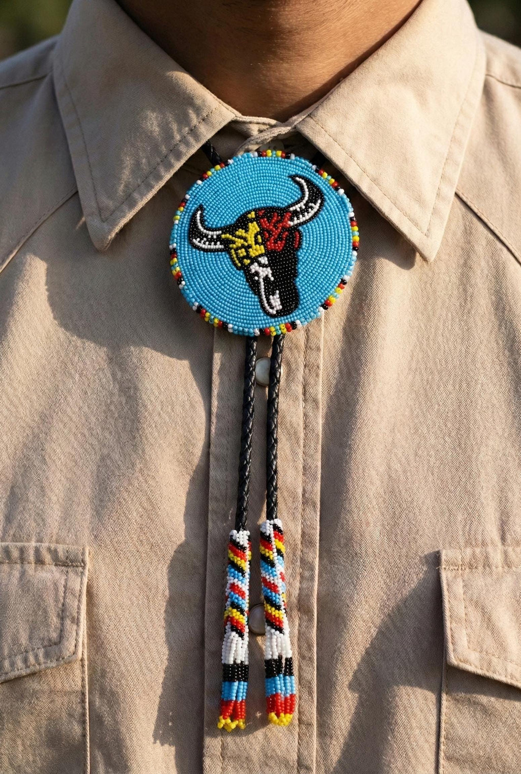 Handmade Beaded Bolo Tie. Stylish Seed Beads Accessory For Men