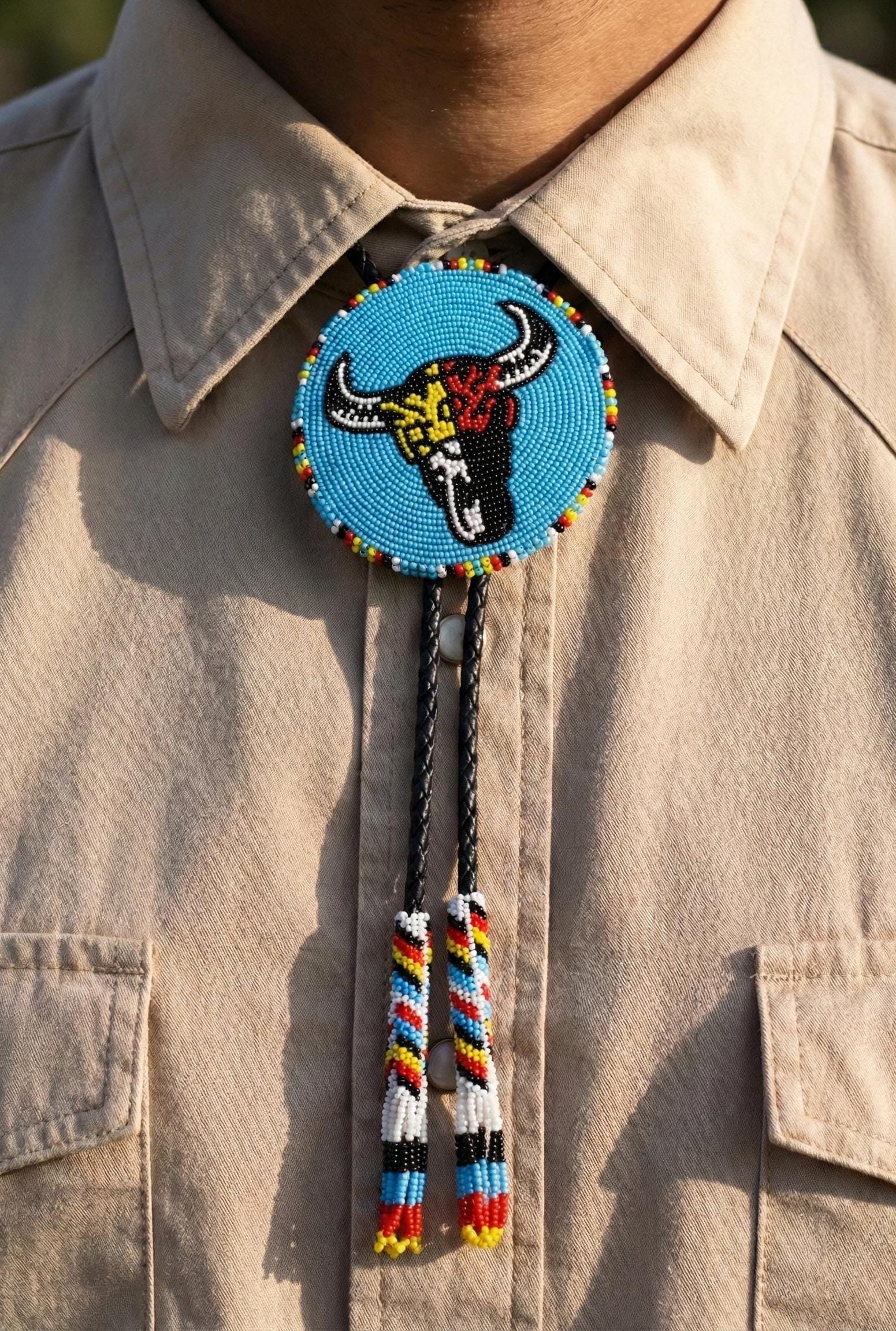 Handmade Beaded Bolo Tie. Stylish Seed Beads Accessory For Men