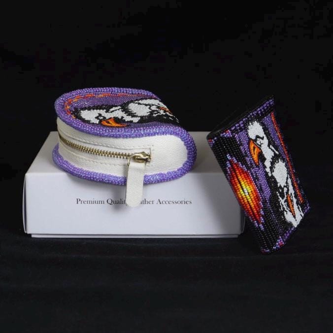 Beaded Leather & Coin Purse Set. Handmade Native American Style Purse For Men and Women