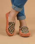 Peach Beaded Moccasins. Handmade Unique Soft Sole Slip on Shoes For Women