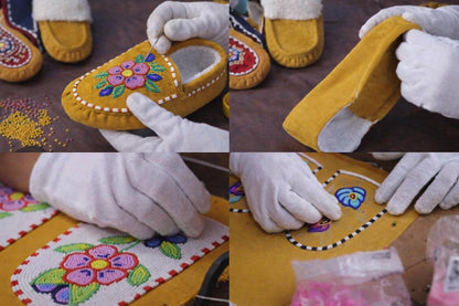 Yellow and Blue Beaded Lace-Up Moccasins for Women