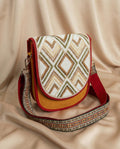 Beaded Crossbody Bag, Boho Handmade Unisex Canvas Sling Purse with Adjustable Strap