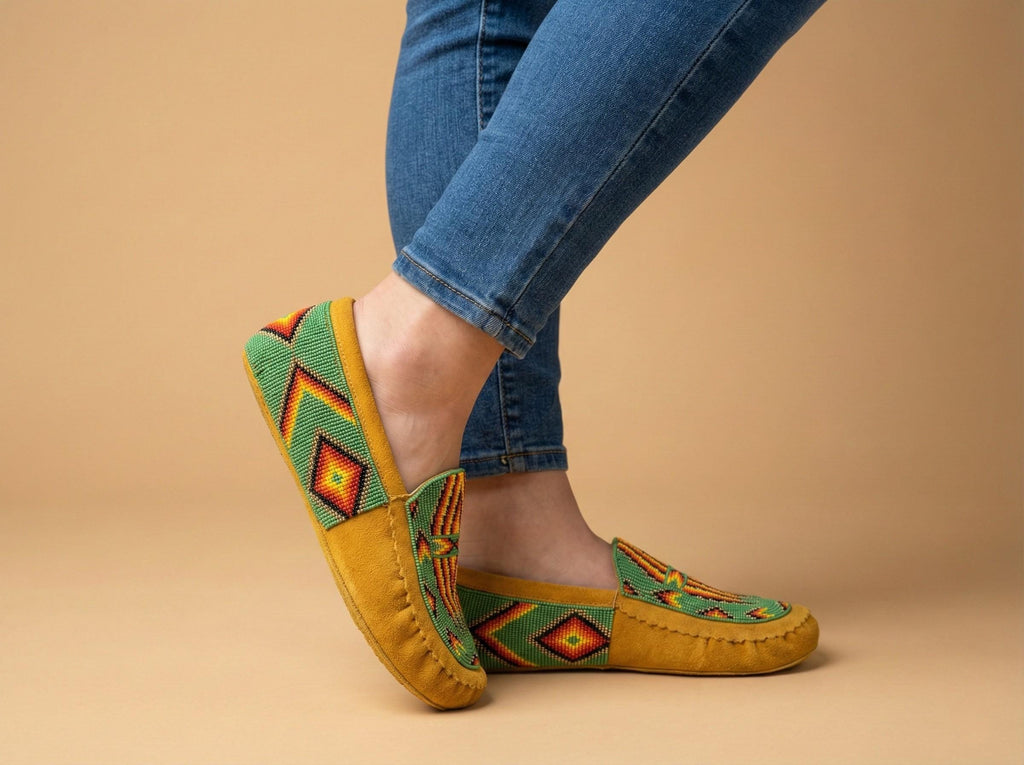 Handmade Beaded Leather Moccasins with Soft Sole. Stylish Shoes For Men & Women.