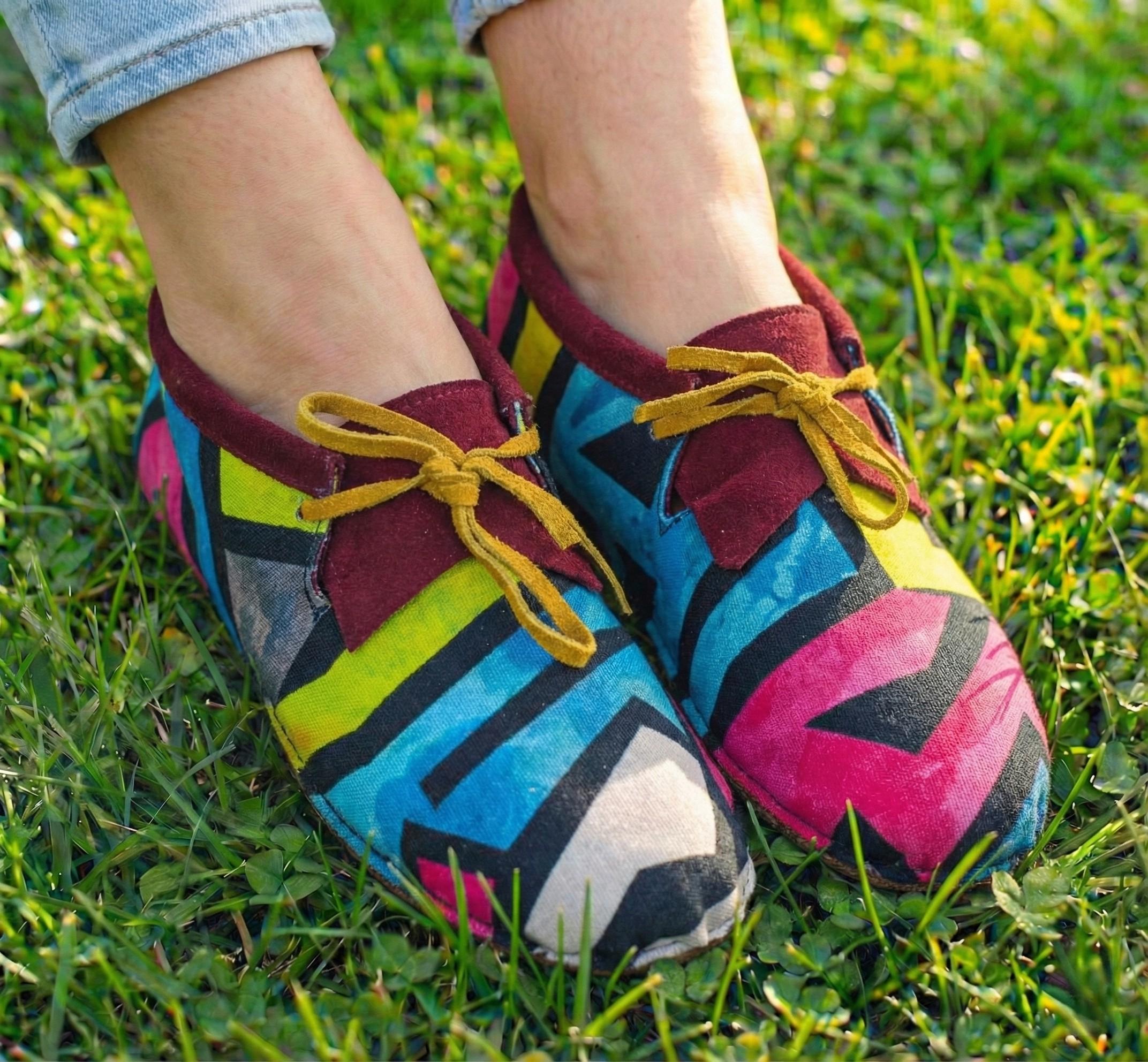 Handmade Leather and Jacquard Fabric Moccasins For Women. Gift For Her