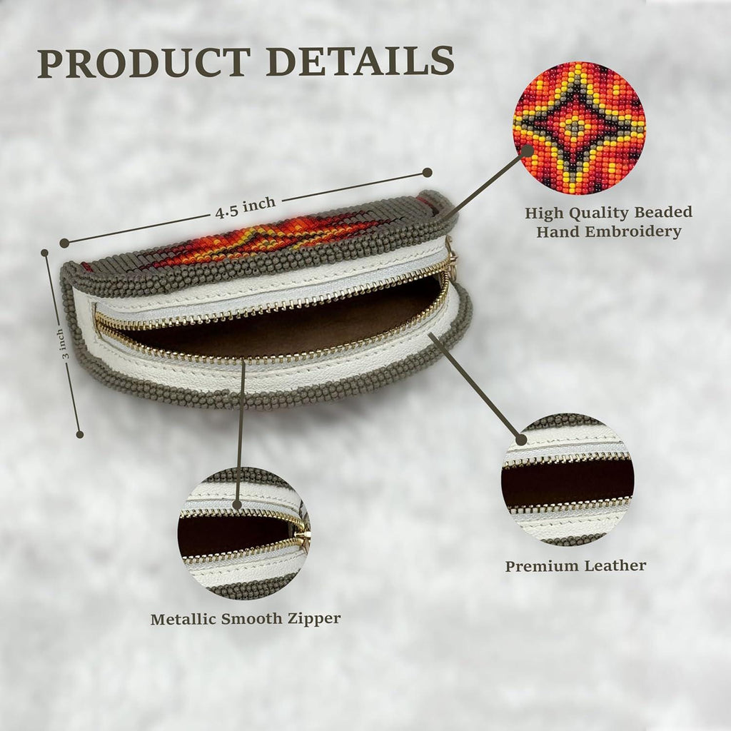 Handmade Coin Purse. Grey Beaded Hand Pouch For Essentials.