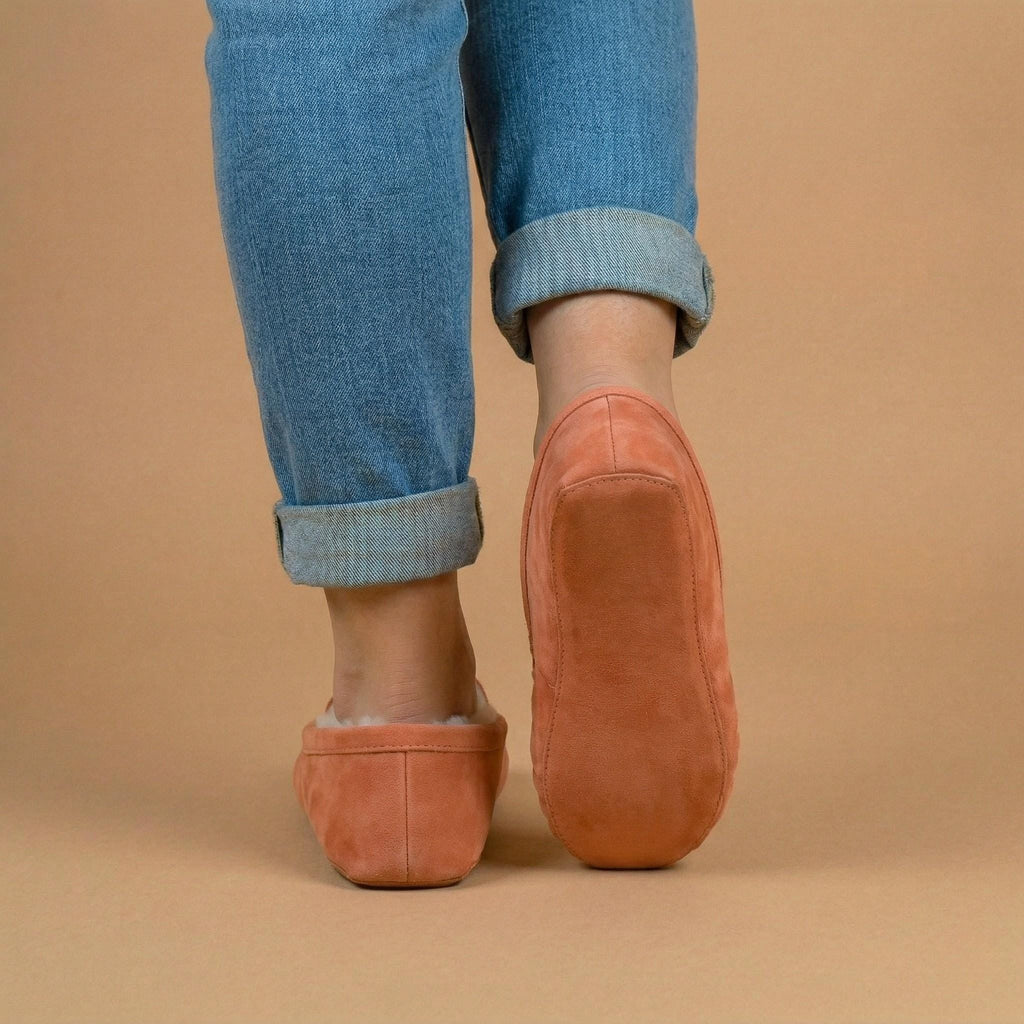 Peach Butterfly Beaded Moccasins. Handmade Unique Soft Sole Slip on Shoes For Women